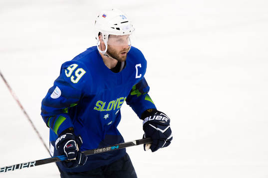 Jan Mursak of Slovenia  in the Men's Ice Hockey Playoff