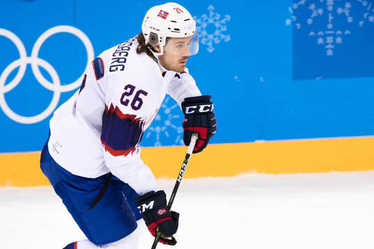 Kristian Forsberg of Norway in the Men's Ice Hockey Playoff