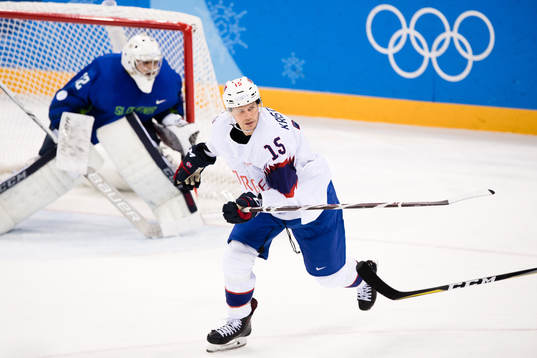 Tommy Kristiansen of Norway in the Men's Ice Hockey Playoff