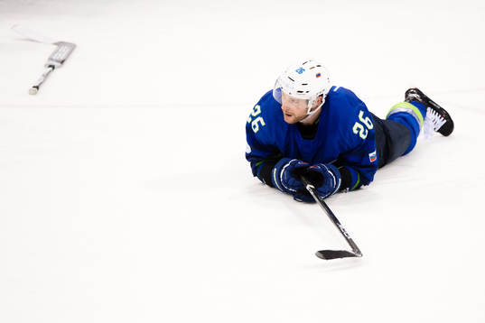 Jan Urbas of Slovenia looks dejected