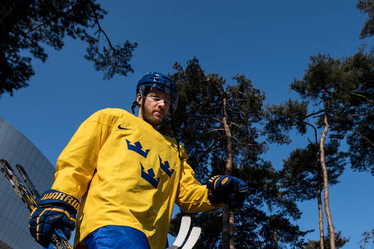 Linus Omark of Sweden arrives prior a training session