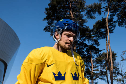 Anton Lander of Sweden arrives prior a training session