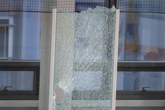 Fredrik Pettersson of Sweden breaks the glas behind the goal