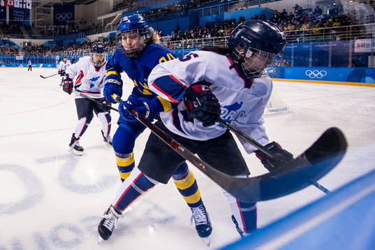 Erika Grahm of Sweden in action with Park Chaelin of Korea