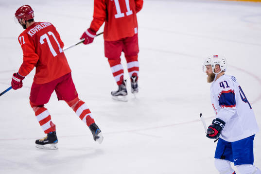 Ilya Kovalchuk Of Russia (OAR) and Patrick Thoresen of