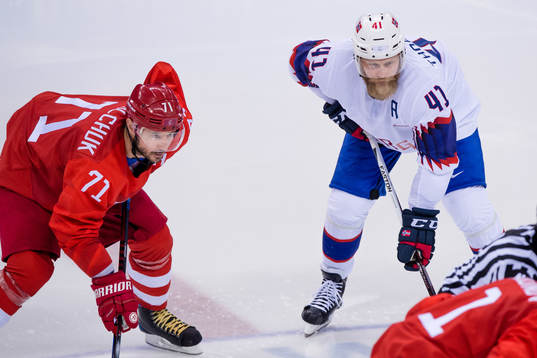 Ilya Kovalchuk Of Russia (OAR) and Patrick Thoresen of