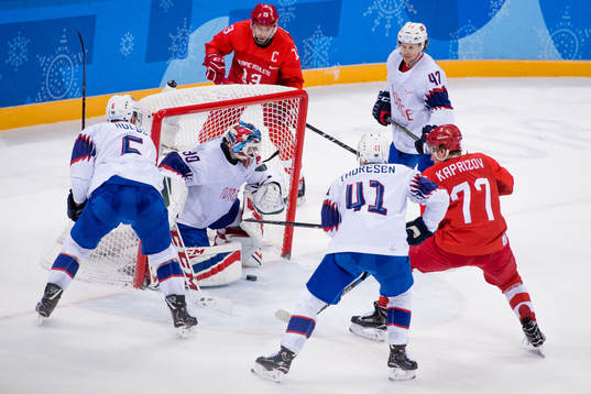 Kirill Kaprizov Of Russia (OAR) scores the 2-0 goal behind