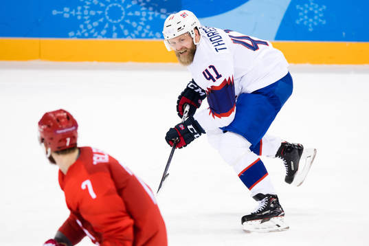 Patrick Thoresen of Norway in the Men's Ice Hockey