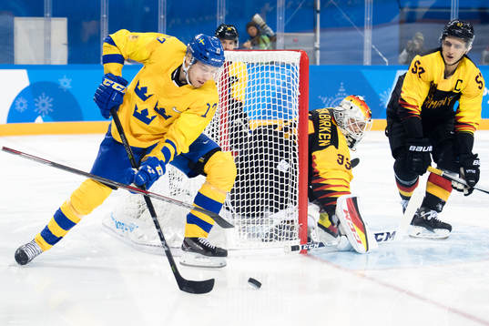 Pär Lindholm of Sweden in the Men's Ice Hockey