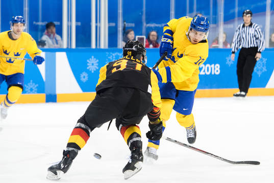 Pär Lindholm of Sweden in the Men's Ice Hockey