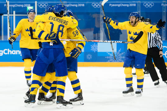 Staffan Kronwall, Rasmus Dahlin, Anton Lander and Dennis