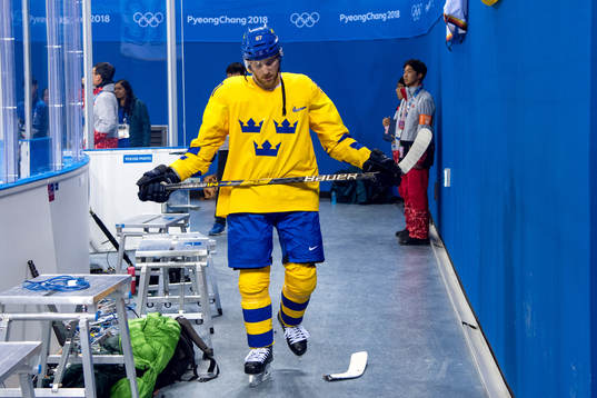 Linus Omark of Sweden looks dejected