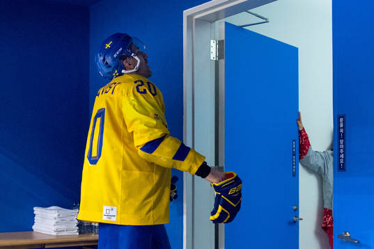 Joel Lundqvist of Sweden looks dejected as he leaves the