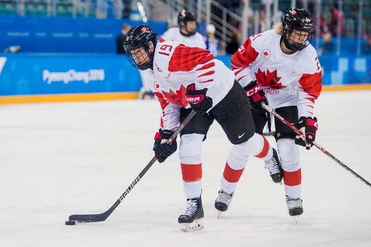 Brianne Jenner and Haley Irwin of Canada
