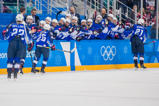 Hilary Knight of USA celebrates with her teammates