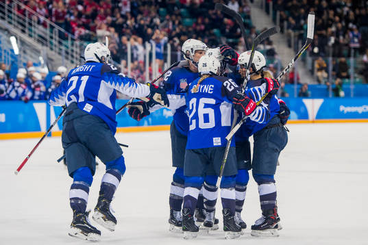 Hilary Knight of USA celebrates with her teammates