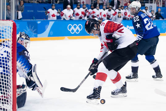 Jennifer Wakefield of Canada and Goalkeeper Maddie Rooney