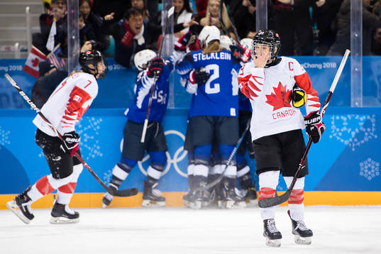 Marie-Philip Poulin of Canada looks dejected