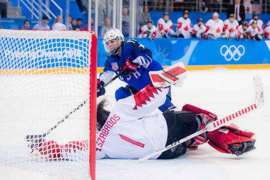 Jocelyn Lamoureux-Davidson of USA scores a shootout goal