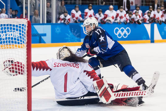 Jocelyne Lamoureux Davidson of USA scores against