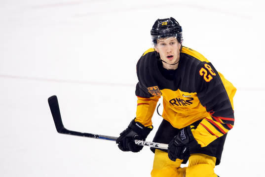 Frank Mauer of Germany in the Men's ice hockey semifinal