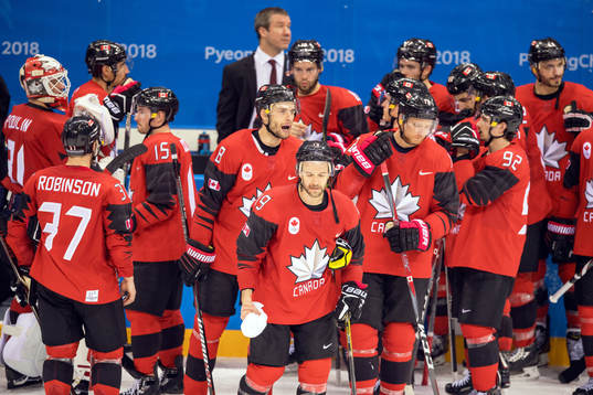 Gilbert Brule of Canada looks dejected