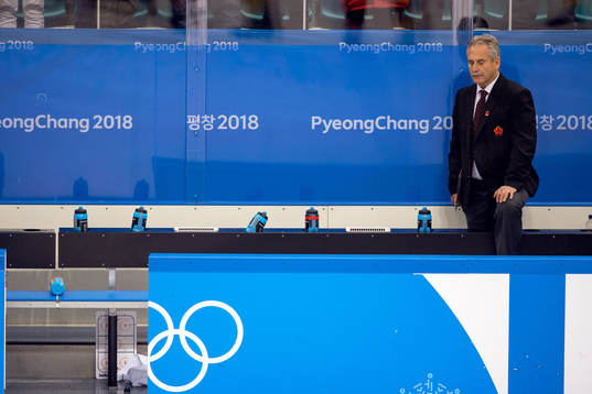 Willie Desjardins, Head Coach of Canada looks dejected