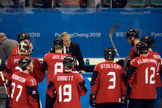 Willie Desjardins, Head Coach of Canada looks dejected