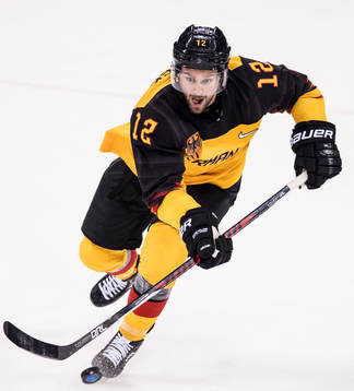 Brooks Macek of Germany in the Men's ice hockey semifinal