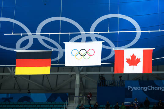 Flags of Team Germany, silver, Team Russia (OAR), Gold and