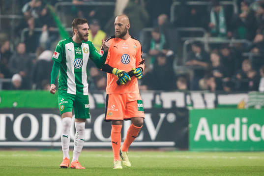 Hammarbys Simon Sandberg oc målvakt Benny Lekström deppar