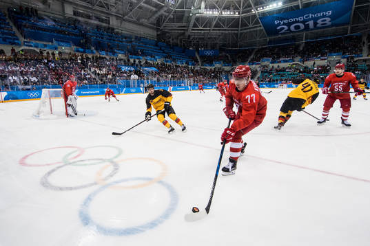 Kirill Kaprizov Of Russia (OAR) and Brooks Macek of Germany