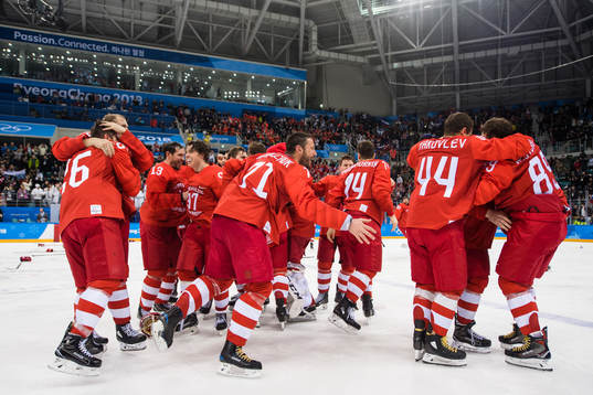 Team Russia (OAR) celebrating