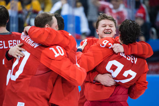 Ivan Telegin  and Nikita Gusev Of Russia (OAR) celebrating