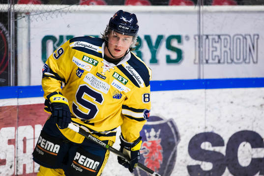 Södertäljes David Åslin innan ishockeymatchen i