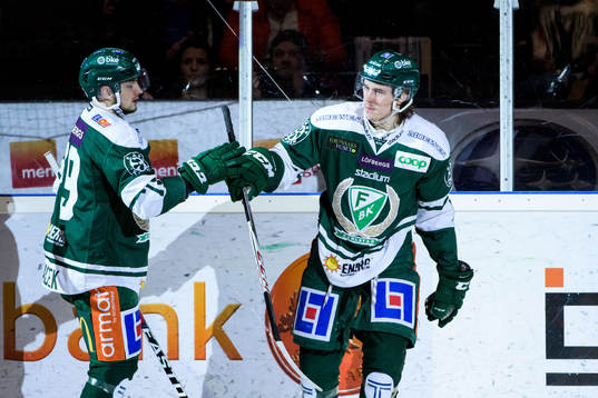 Färjestads Libor Hudacek och Joakim Nygård jublar