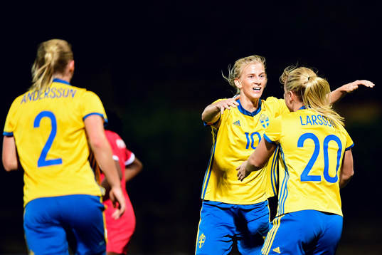 Sveriges Sofia Jakobsson och Mimmi Larsson jublar