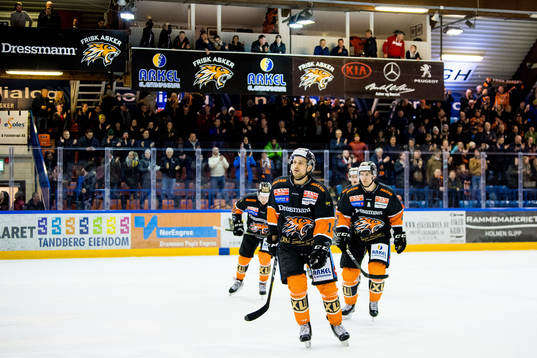 Patrick Alexander Wall of Frisk Asker celebrates scoring 4-2