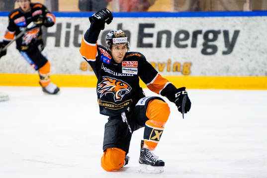 Mikkel Seiergren Christiansen of Frisk Asker celebrates