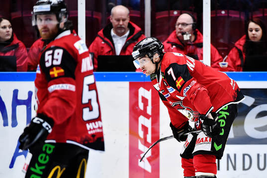 Malmö Redhawks Anton Mylläri och Nils Andersson deppar