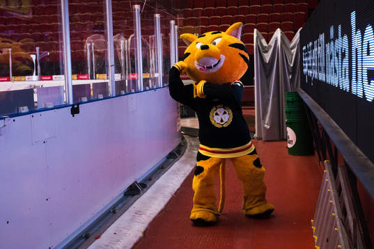Brynäs maskot innan ishockeymatchen i SHL mellan Brynäs