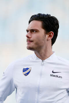 Norrköpings David Moberg Karlsson innan fotbollsmatchen i