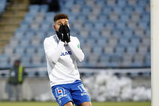 Norrköpings Jordan Larsson reagerar