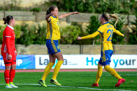 Sveriges Fridolina Rolfö jublar med Olivia Schough