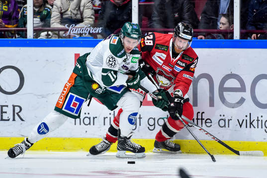 Färjestads Joakim Nygård och Malmö Redhawks Jens Olsson