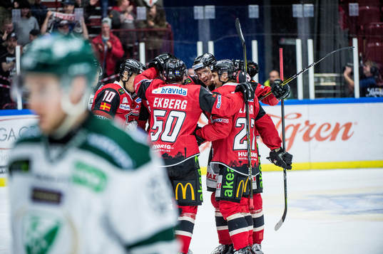 Malmö Redhawks Fredrik Händemark jublar med lagkamraterna