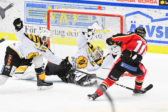 Luleås Einar Emanuelsson och Skellefteås målvakt Joni