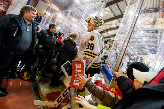 Goaltender Henrik Holm of Stavanger Oilers looks dejected