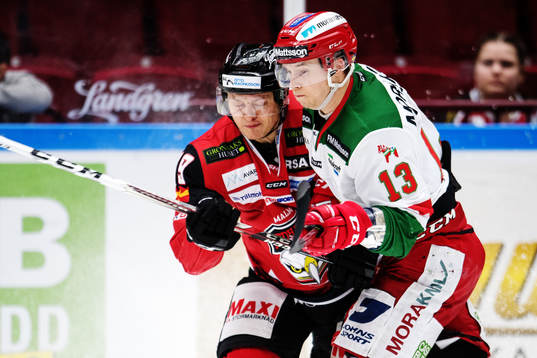 Malmö Redhawks Rhett Rakhshani och Moras Emil Bejmo i