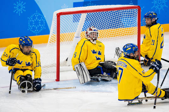 Anders Wistrand, goaltender Ulf Nilsson and Marcus Holm of